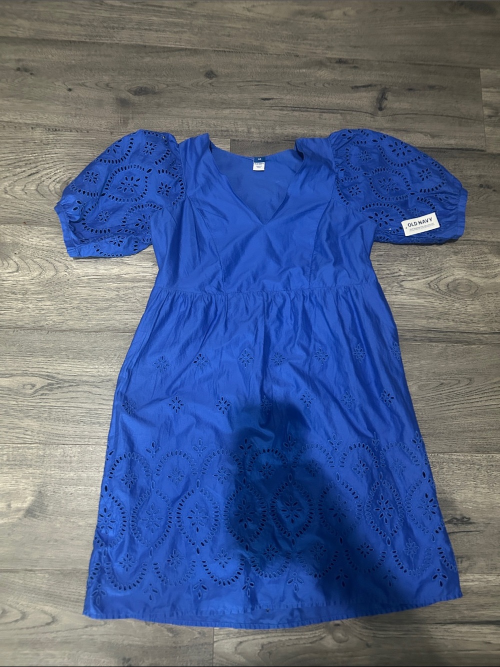 Old Navy Cobalt Eyelet V-Neck Puff Sleeve Dress